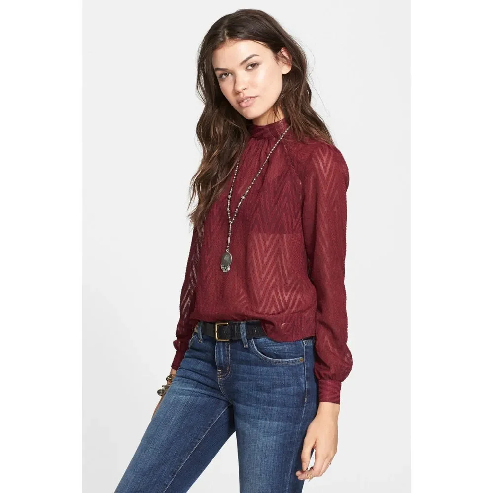 NWT‎ Free People After Midnight Blouse Merlot Red [SZ SMall ] #265